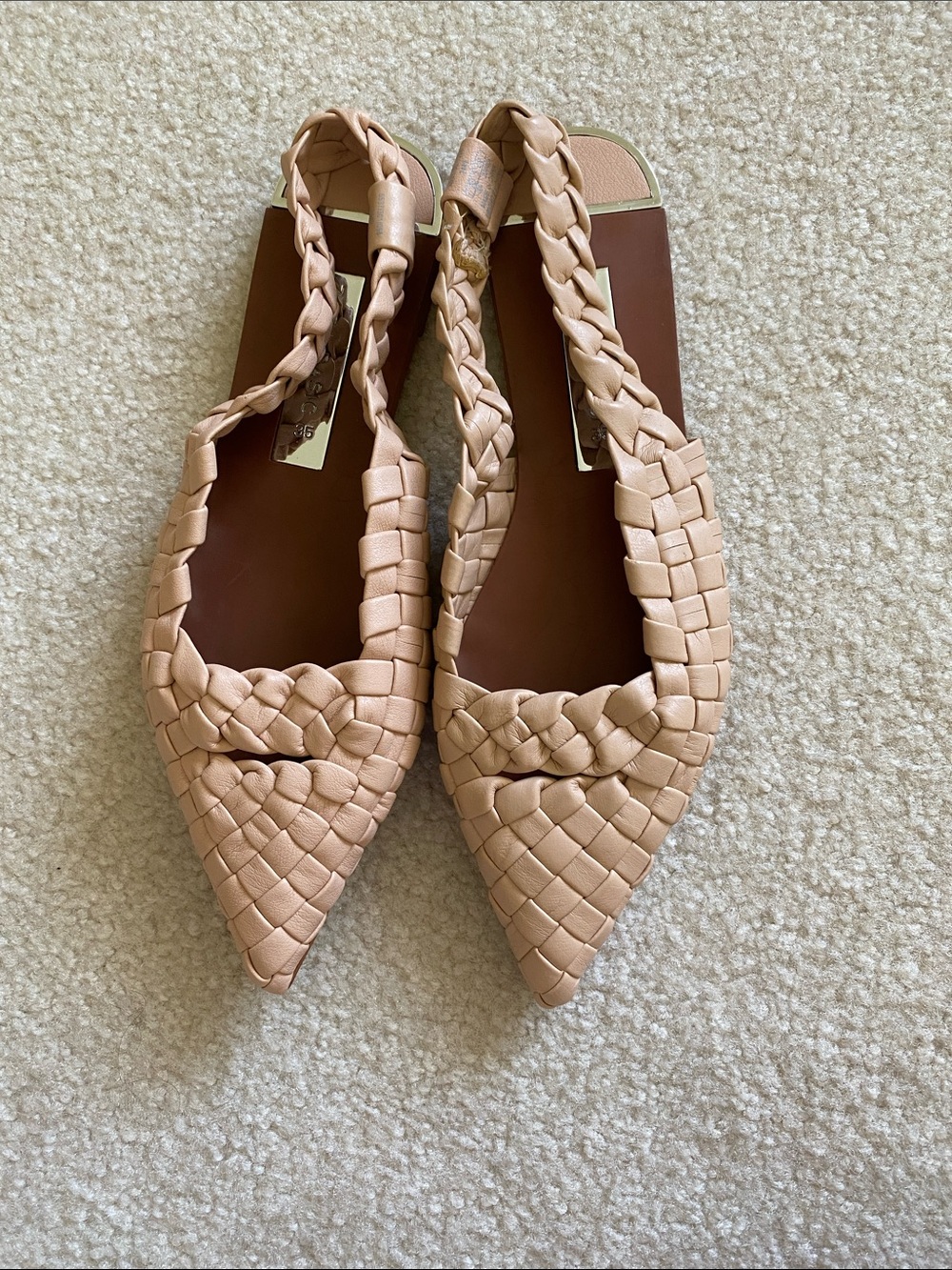 Zara Woven Pointed-Toe Flats - Beige